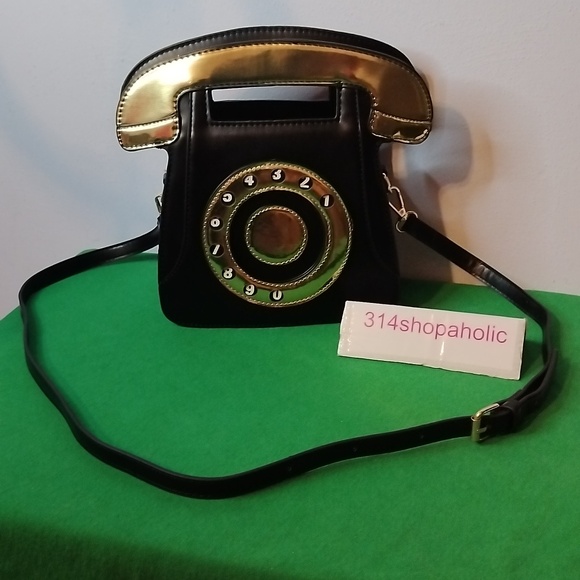 Black / Gold Telephone Purse With Removable Strap - Picture 2 of 9